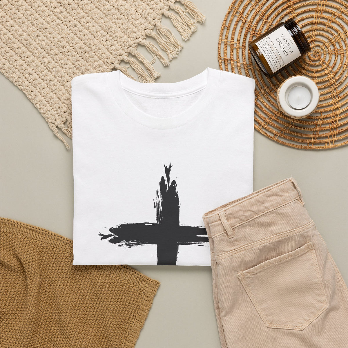 Black Brushstroke Cross Christian T-Shirt