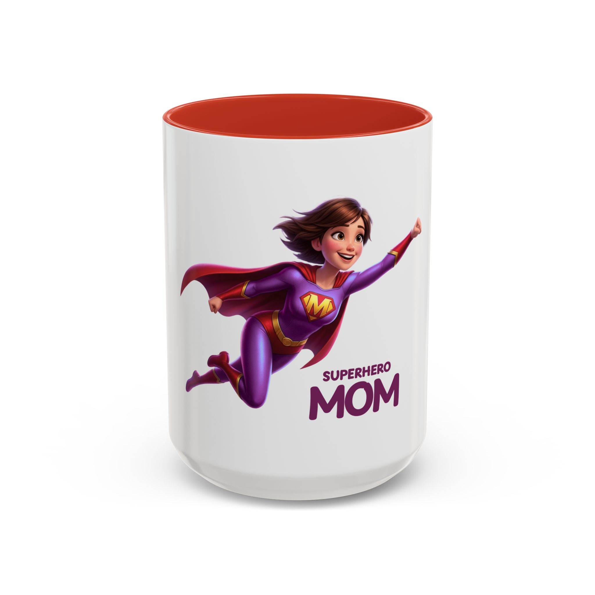 Superhero Mom Accent Coffee Mug — Flying Mom Design (11/15oz)