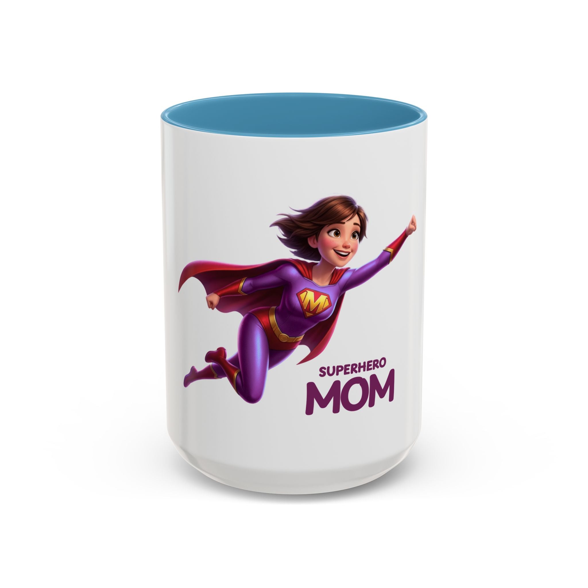 Superhero Mom Accent Coffee Mug — Flying Mom Design (11/15oz)