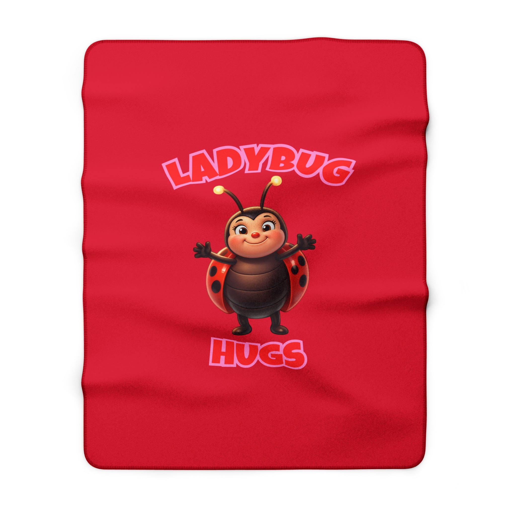 Ladybug Hugs Sherpa Blanket — Cozy Red Cartoon Bug Throw for Kids & Gifts