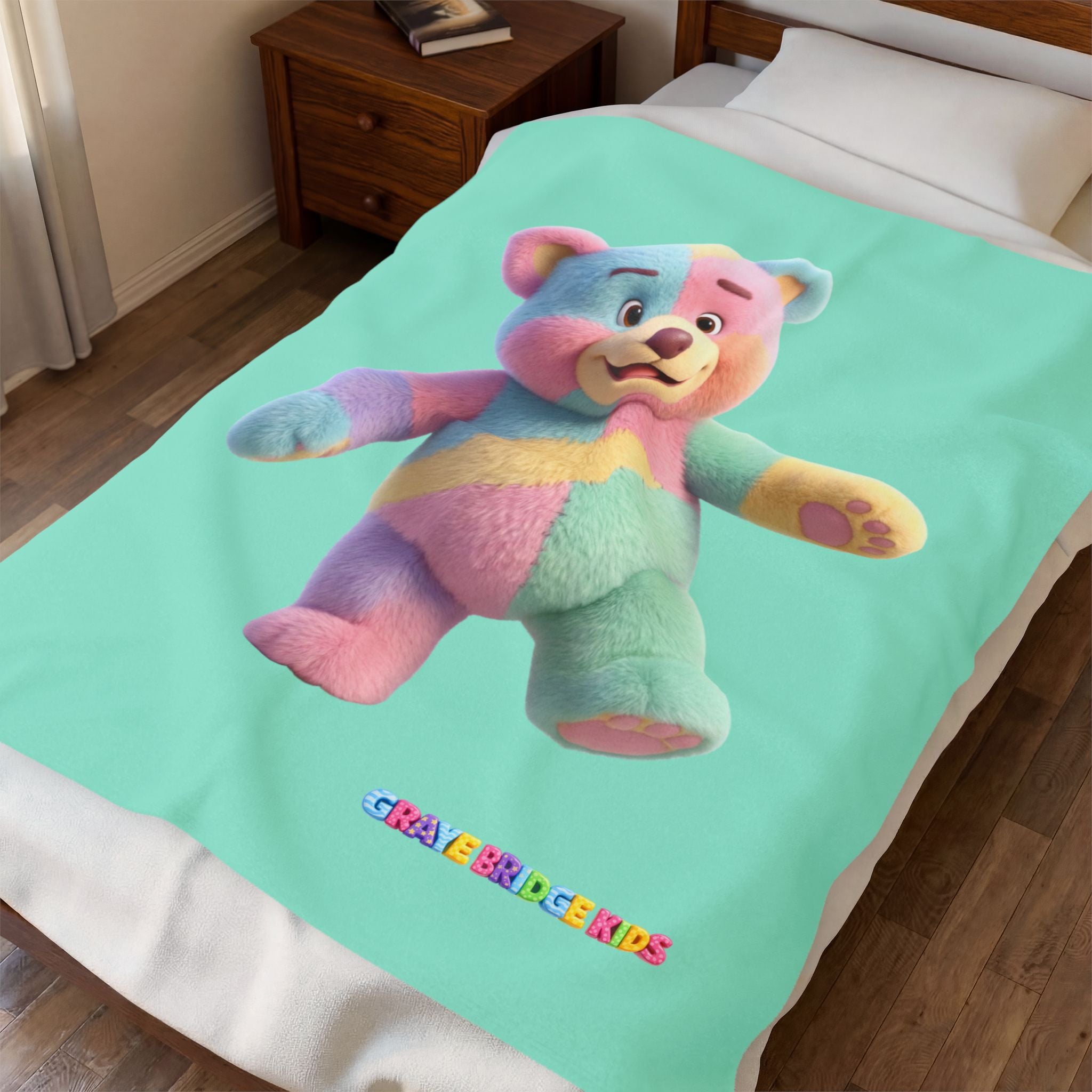 Velveteen Plush Blanket  (Teddy Bear Kids Throw) Graye Bridge Kids