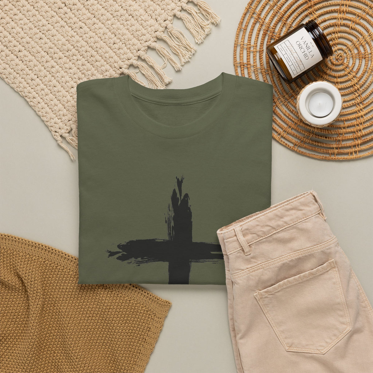 Black Brushstroke Cross Christian T-Shirt